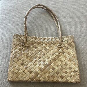 Tan Hand Woven Bamboo Mini Tote Bag
